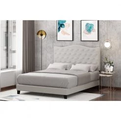 Lille White Linen Twin Tufted Bed Frame by Furinno