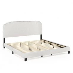 Nadia King Linen Nailhead Trim Bed Frame by Furinno 13 Nadia King Linen Nailhead Trim Bed Frame by Furinno -Furinno Sales white furinno platform beds fb18014k bg 31 1000