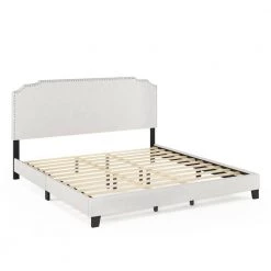Nadia King Linen Nailhead Trim Bed Frame by Furinno