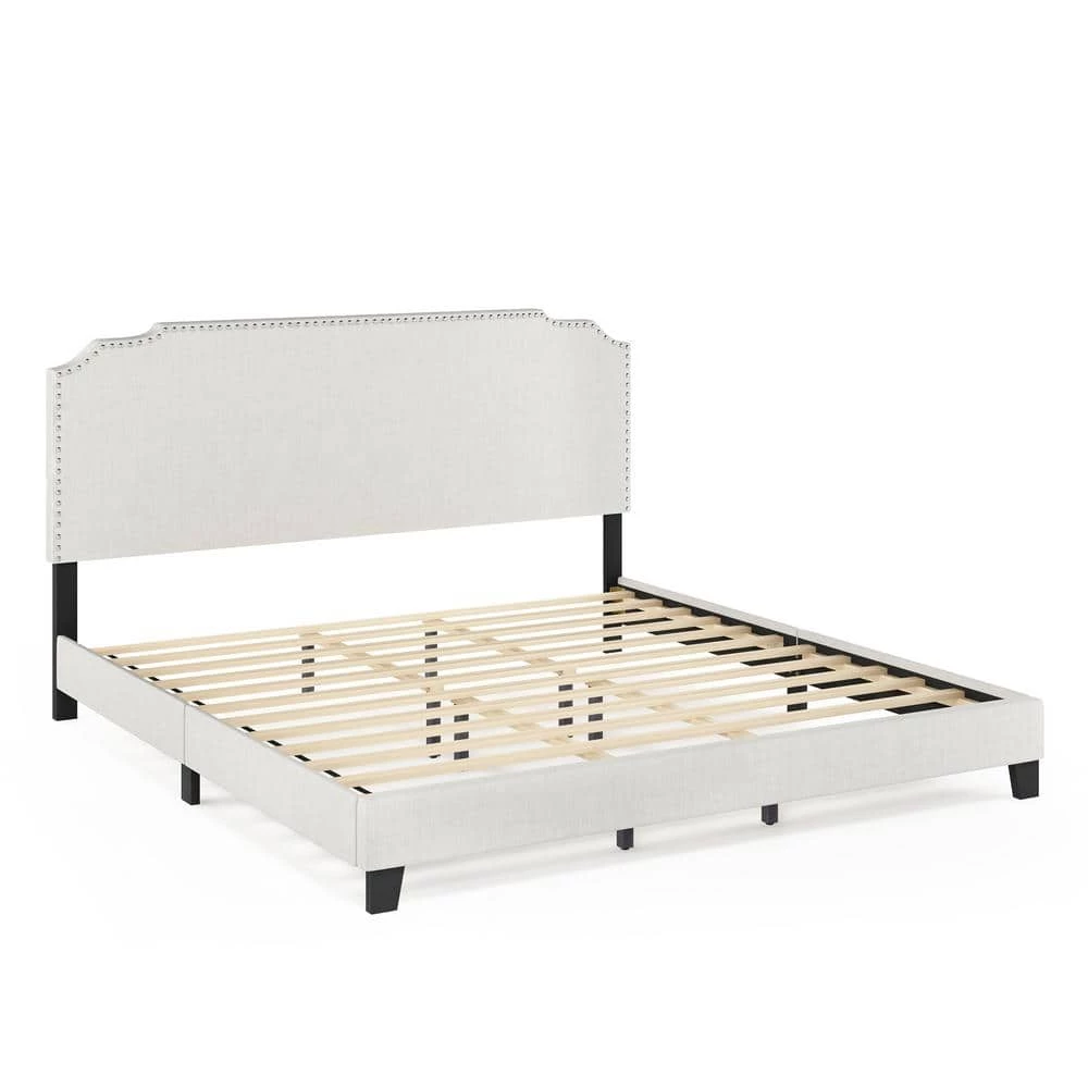 Nadia King Linen Nailhead Trim Bed Frame by Furinno 1 Nadia King Linen Nailhead Trim Bed Frame by Furinno