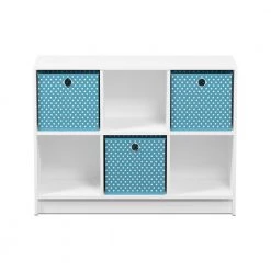 Basic 23.6 in. White/Light Blue 6-Cube Bookcase with Storage Bins by Furinno -Furinno Sales white light blue furinno bookcases bookshelves 99940wh lbl 1f 1000