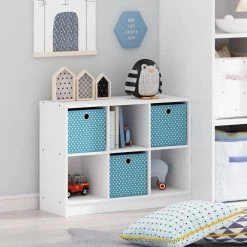 Basic 23.6 in. White/Light Blue 6-Cube Bookcase with Storage Bins by Furinno -Furinno Sales white light blue furinno bookcases bookshelves 99940wh lbl 31 1000