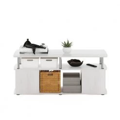 Jaya 47.2 in. White Oak/Stainless Steel Large Rectangle Wood Coffee Table with Shelf by Furinno -Furinno Sales white oak stainless steel furinno coffee tables 15115wokss 1f 1000