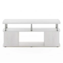 Jaya 47.2 in. White Oak/Stainless Steel Large Rectangle Wood Coffee Table with Shelf by Furinno -Furinno Sales white oak stainless steel furinno coffee tables 15115wokss 4f 1000