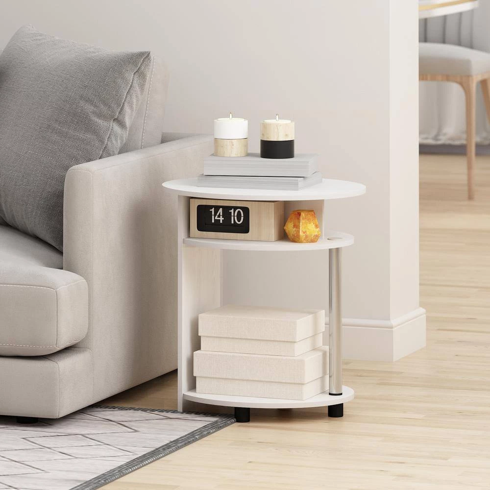 JAYA Simple Design 18.9 in White Oak / Stainless Steel Oval Wood End Table by Furinno 6 JAYA Simple Design 18.9 in White Oak / Stainless Steel Oval Wood End Table by Furinno - Image 6