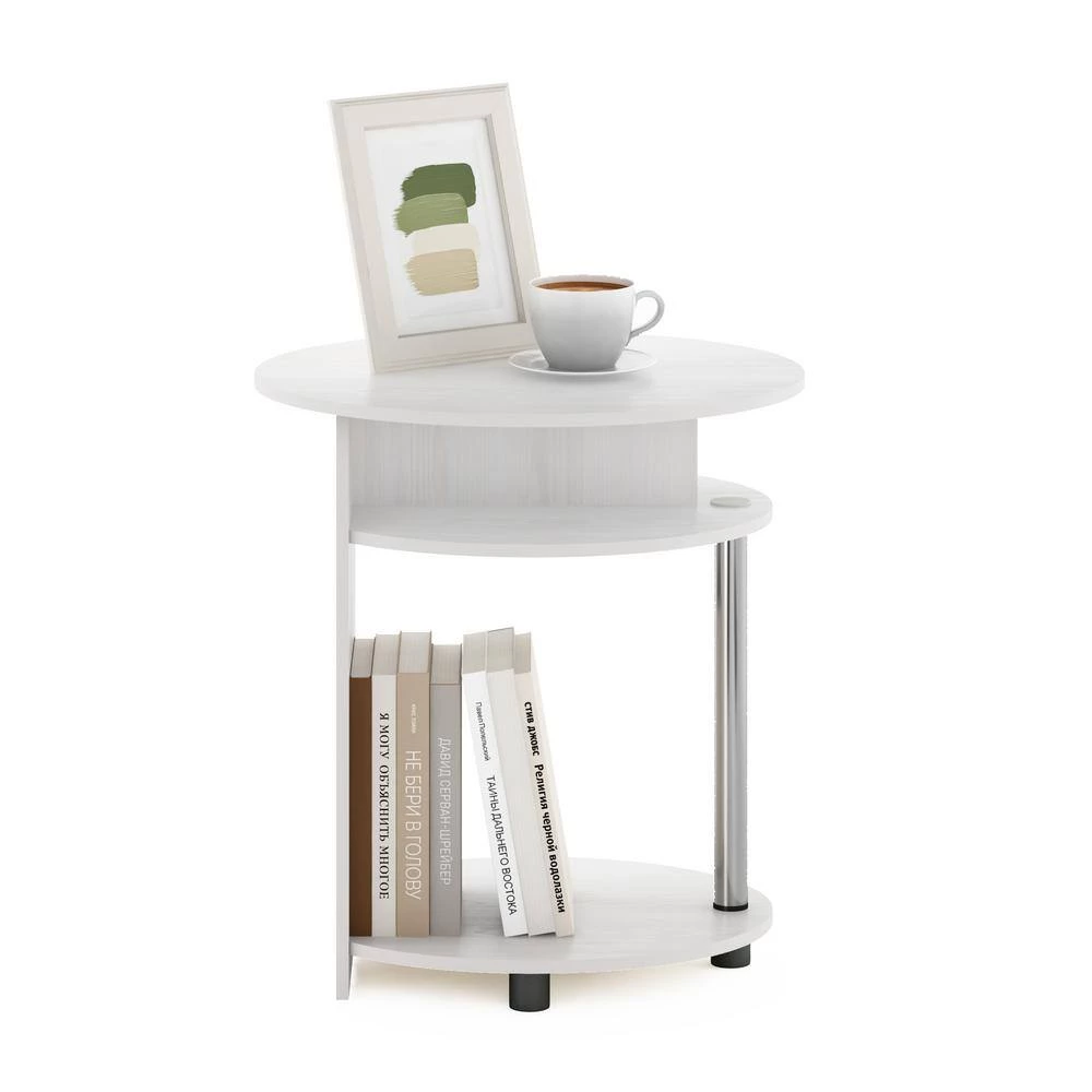 JAYA Simple Design 18.9 in White Oak / Stainless Steel Oval Wood End Table by Furinno 2 JAYA Simple Design 18.9 in White Oak / Stainless Steel Oval Wood End Table by Furinno - Image 2