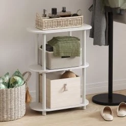 Turn-N-Tube 23.5 in. White/Virgin White Oval Wood No Tools 3-Tier Modern End Table Side Display Shelf by Furinno -Furinno Sales white virgin white furinno end side tables 22084whvwh 31 1000