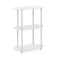 Turn-N-Tube 23.5 in. White/Virgin White Oval Wood No Tools 3-Tier Modern End Table Side Display Shelf by Furinno