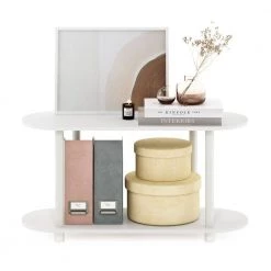 Turn-N-Tube 31.5 in. White/Virgin White Oval Wood No Tools Modern End Table by Furinno -Furinno Sales white virgin white furinno end side tables 22085whvwh 1f 1000