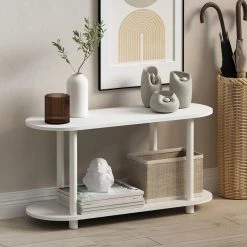 Turn-N-Tube 31.5 in. White/Virgin White Oval Wood No Tools Modern End Table by Furinno -Furinno Sales white virgin white furinno end side tables 22085whvwh 31 1000