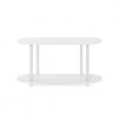 Turn-N-Tube 31.5 in. White/Virgin White Oval Wood No Tools Modern End Table by Furinno -Furinno Sales white virgin white furinno end side tables 22085whvwh 4f 1000