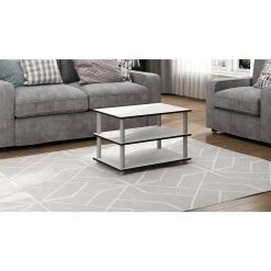 Just 24 in. Whiter Medium Rectangle Wood Coffee Table with Shelf by Furinno -Furinno Sales whiter furinno coffee tables 11173wh ex wh 31 1000
